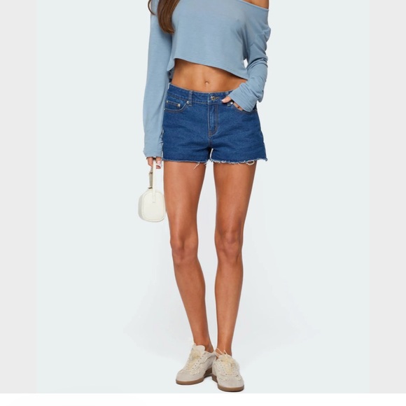 Edikted Pants - Edikted Dark Blue Jean Shorts